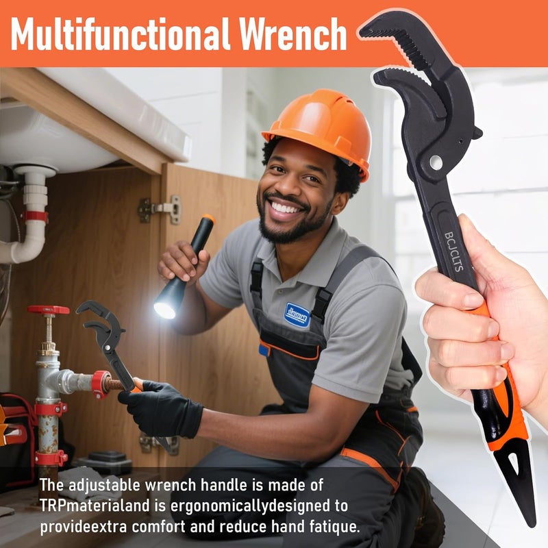 BCJCLTS Pipe Wrench Set, 10” and 15” Self Adjusting Wrench 2-Piece Plumbing Tools for 0.55“-2.36”/14-60mm Standard Nuts, Irregular Nuts,Pipes Use - Image 4
